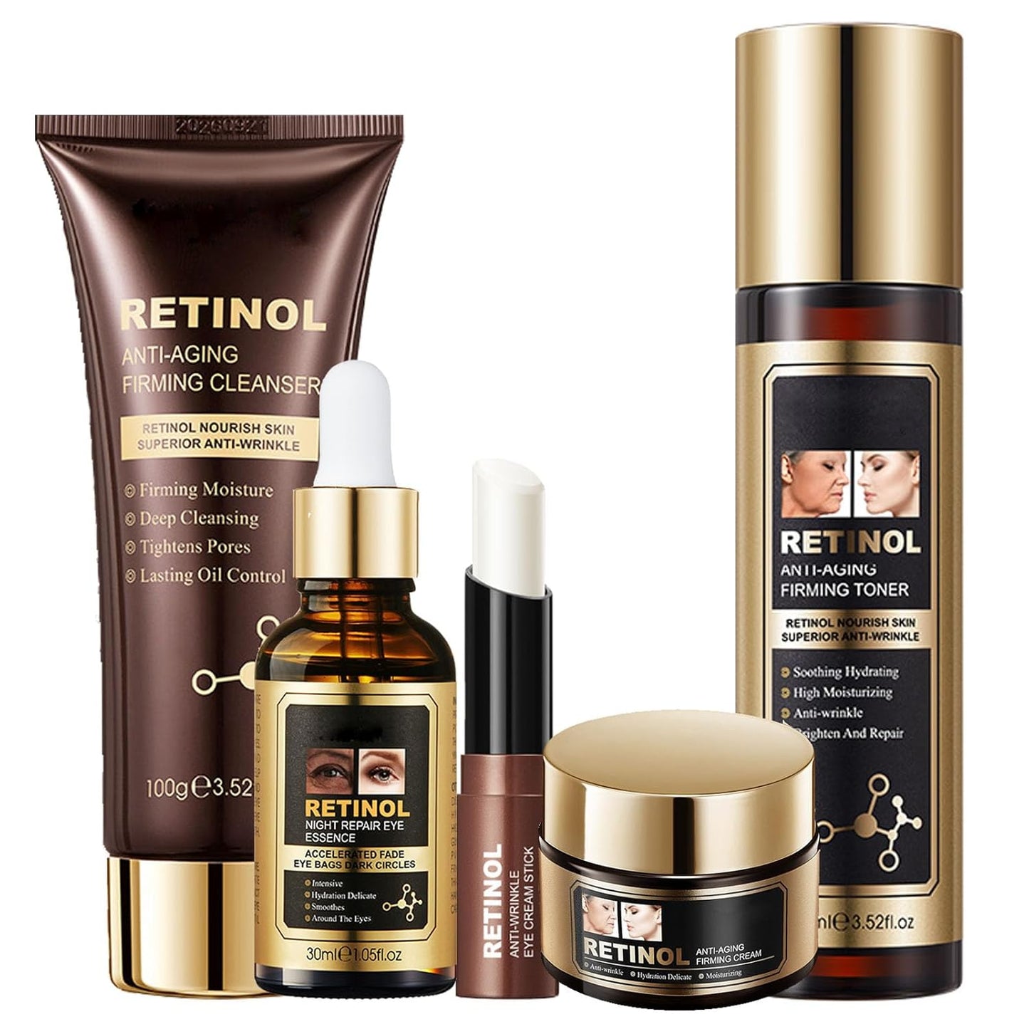 Retinol Skin Care Set, anti Aging Skin Care Set for Women, Reduce Wrinkles Fine Line, Improves Skin Elasticity, Skincare Routine Set Include Cleanser, Serum, Eye Stick, Face Cream, Toner