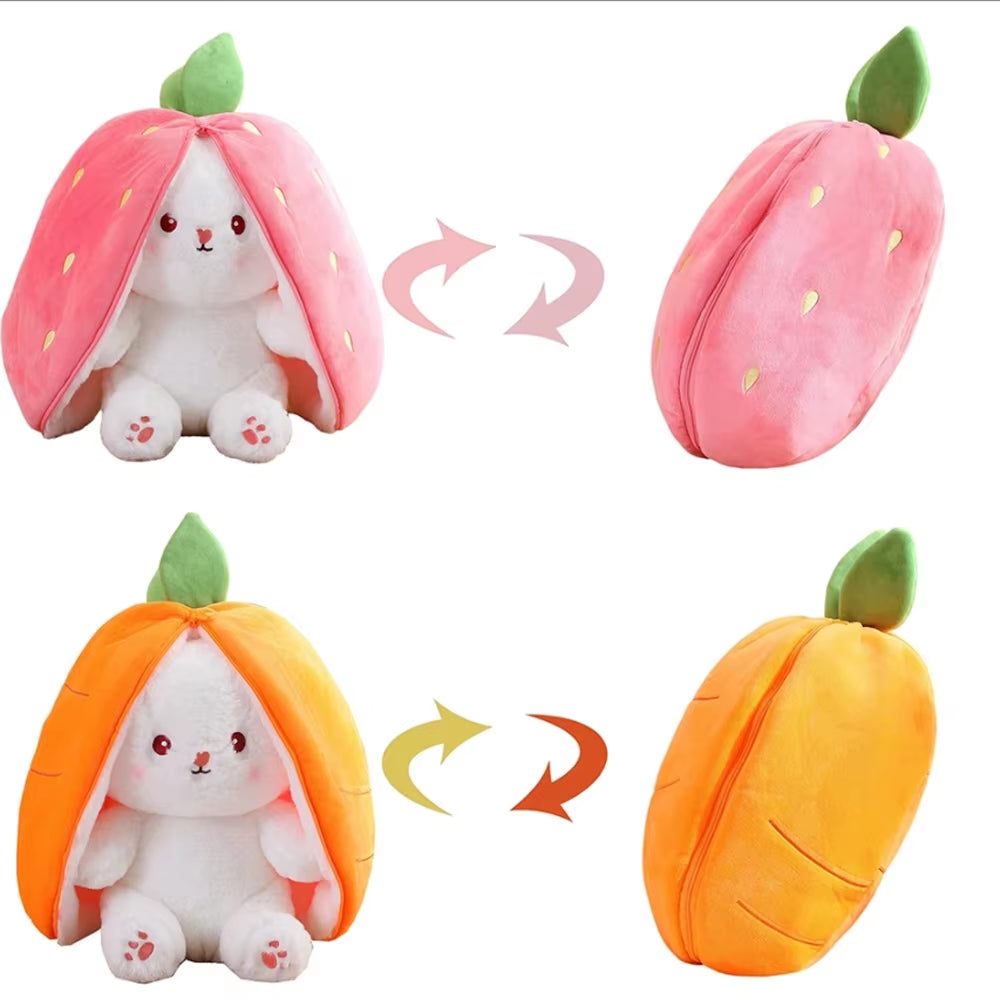 25Cm Cosplay Strawberry Carrot Rabbit Plush Toy Stuffed Creative Bag into Fruit Transform Baby Cuddly Bunny Plushie Doll for Kid