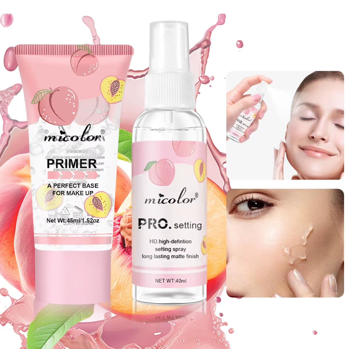 Makeup Set of Makeup Primer + Setting Spray, Invisible Pore Color Rendering Hold Makeup, for Base Makeup and Makeup Finishing