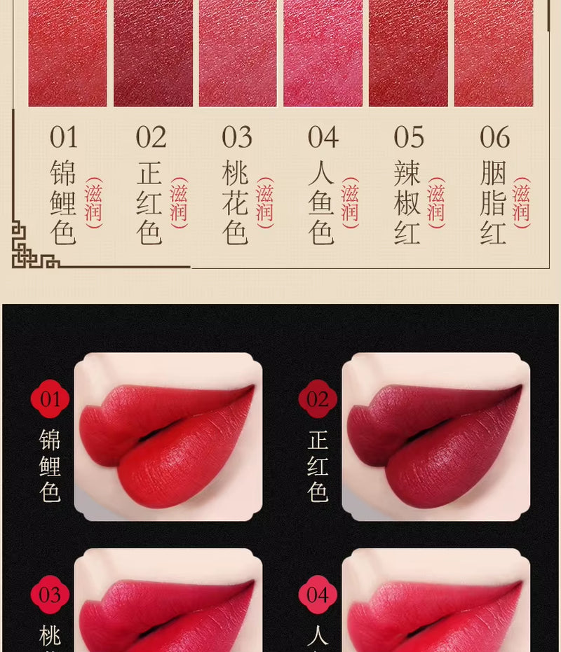 6Pcs/Set Chinese Style Lipstick Gift Set Box Lasting Moisturizing Nourishing Red Lip Stick Cosmetics Women Beauty Makeup Set