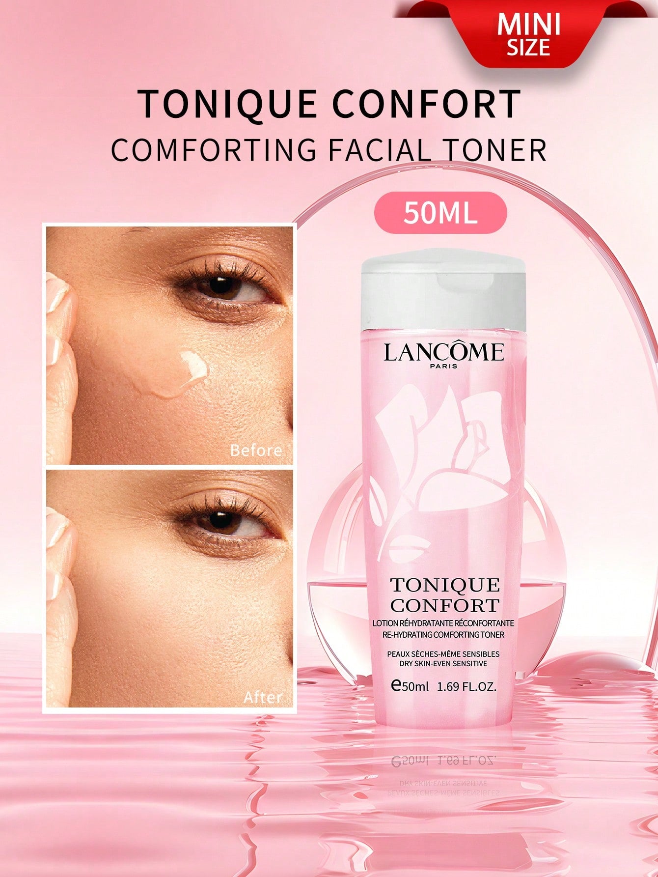 LancôMe LancôMe Tonique Confort Re-Hydrating Comforting Toner, Dry Skin-Even Sensitive for Improved Skin Hydration 4.2 FL.OZ./125ML Mini Size (New and Old Versions Are Shipped Randomly)