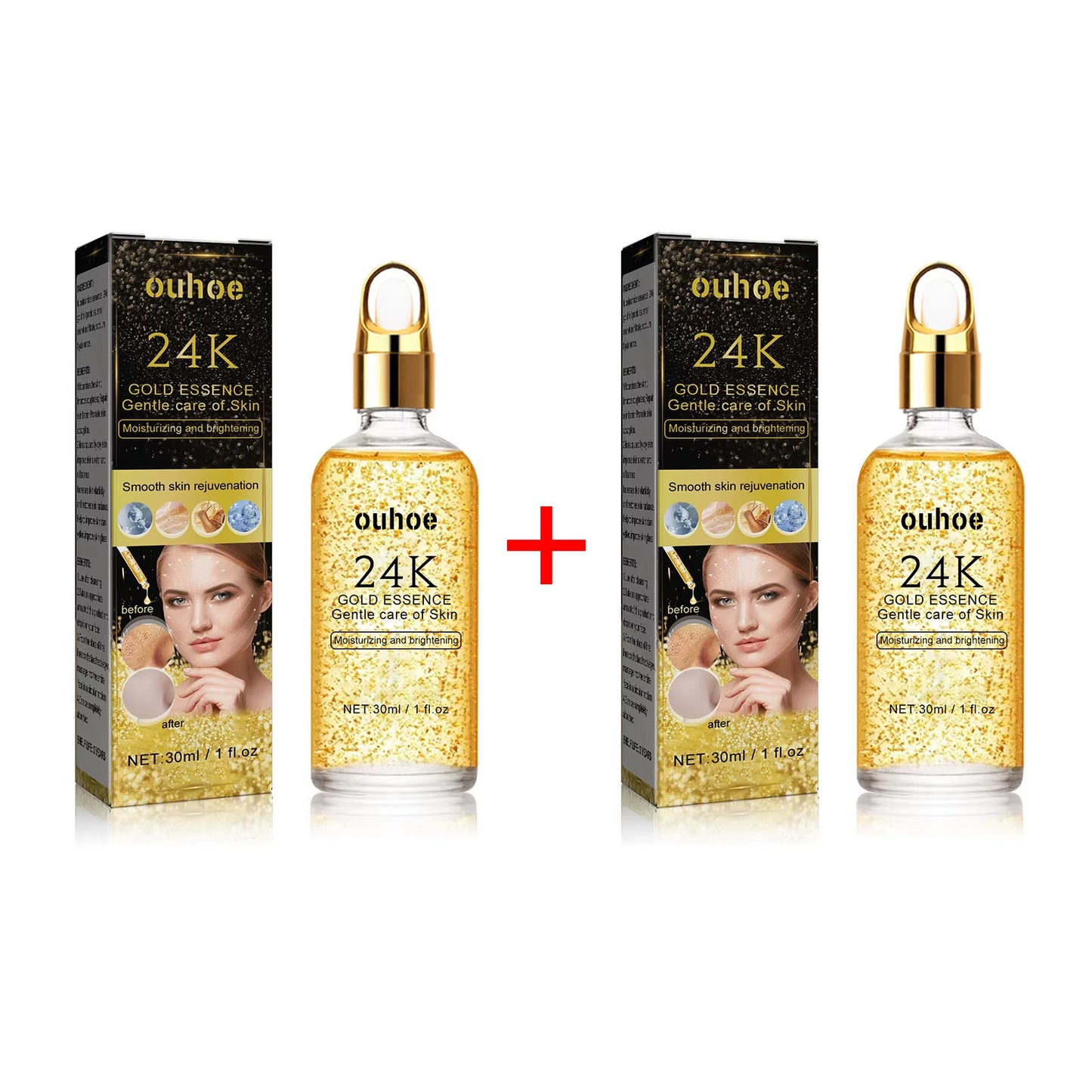 24K Gold Face Serum Hyaluronic Acid Moisturizing Whitening Fade Fine Lines Shrinks Pores Anti-Aging Brighten Essence Skin Care