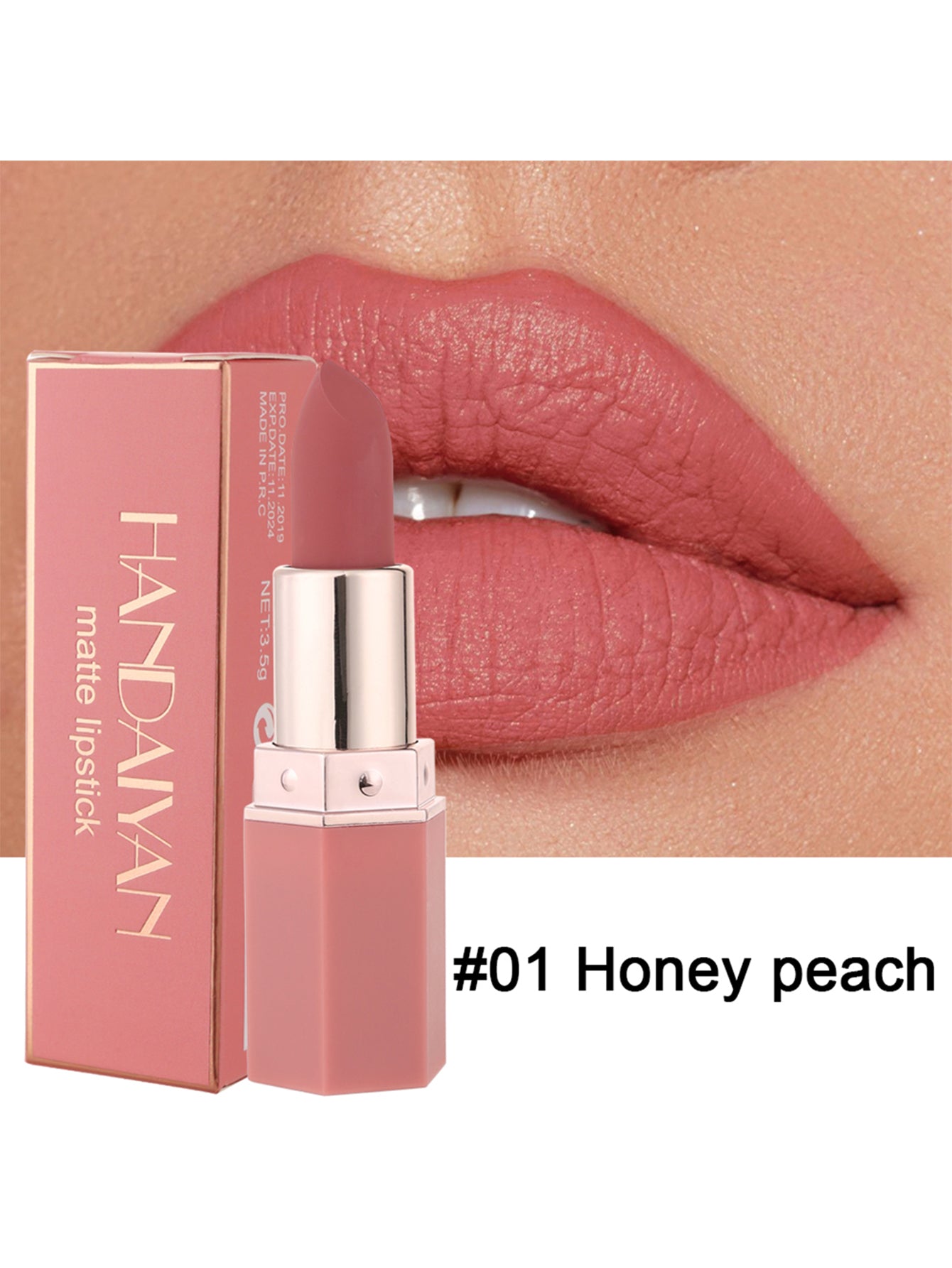 HANDAIYAN Hexagon Lipstick,1Pc 3.5G Matte Moisturizing Highly Pigmented Waterproof Lip Gloss Smudge Proof Lip Makeup Product