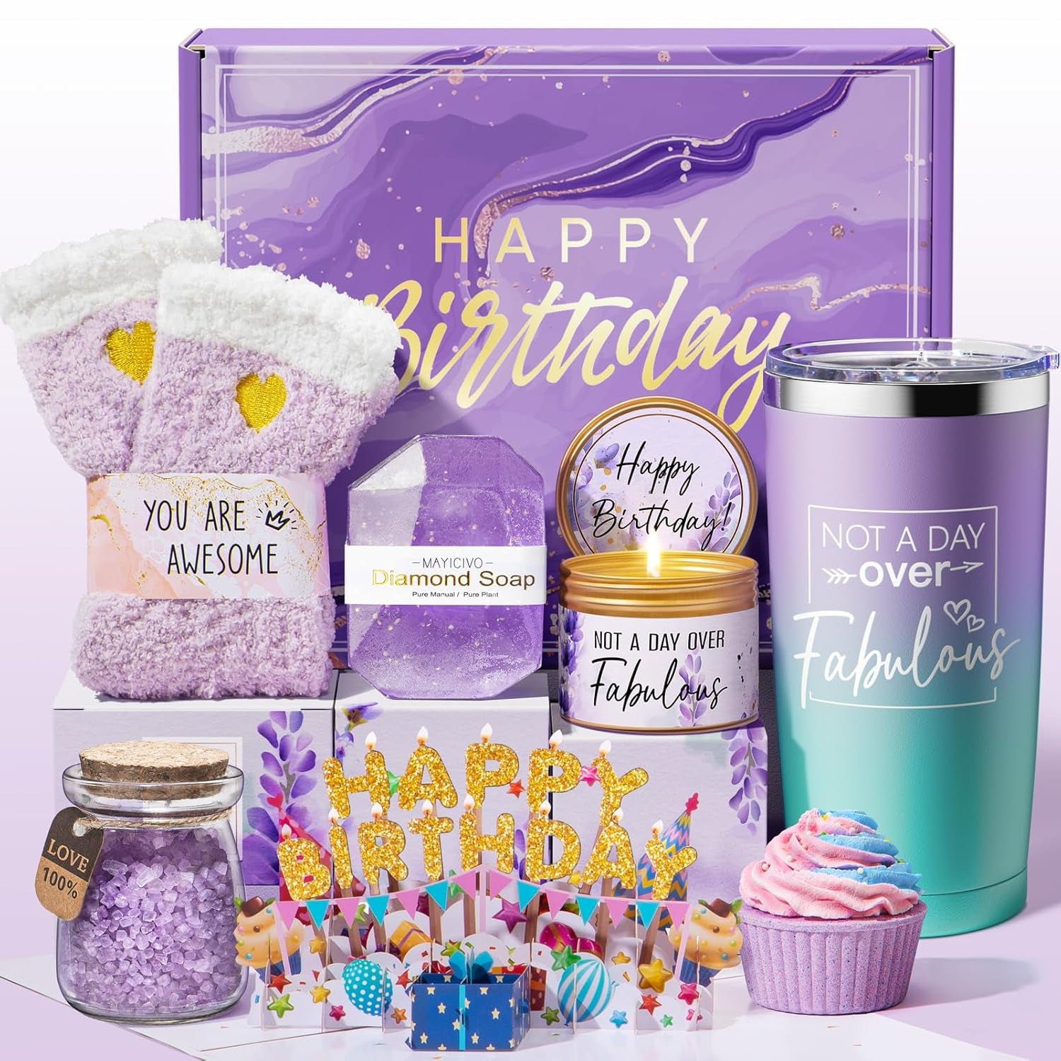 Birthday Gifts for Women Friendship, Lavender Relaxing Spa Gifts Basket Set for Women, Self Care Gifts Unique Happy Birthday Gifts Idea for Mom Her Best Friends Sister Wife Girlfriend Coworker Teacher