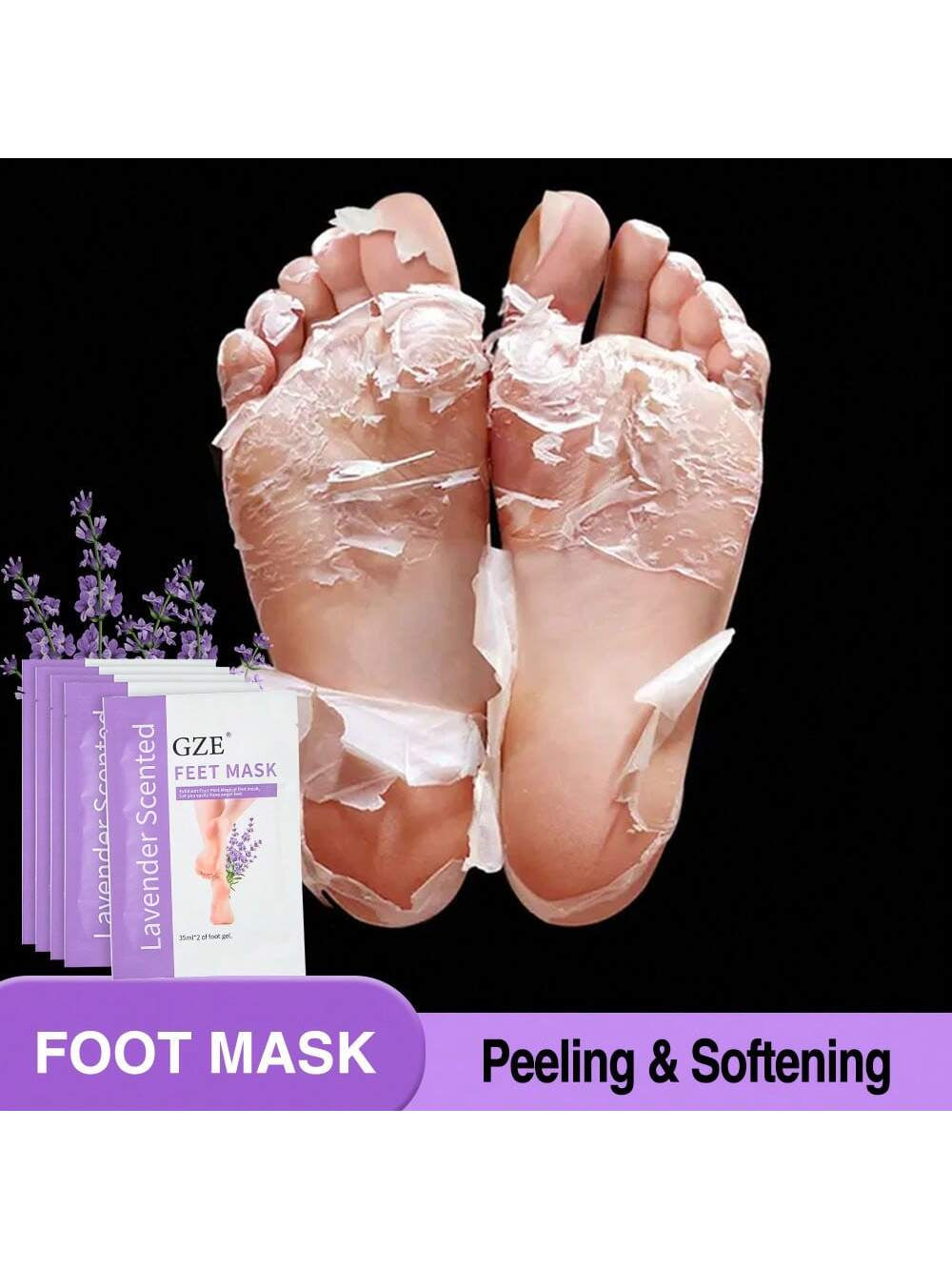 GZE Foot Peeling Mask 1 Pack Exfoliator Peel off Calluses Dead Skin Callus Remover Baby Soft Smooth Touch Feet-Men Women (Lavender) Exfoliating Mask for Dry Cracked Feet