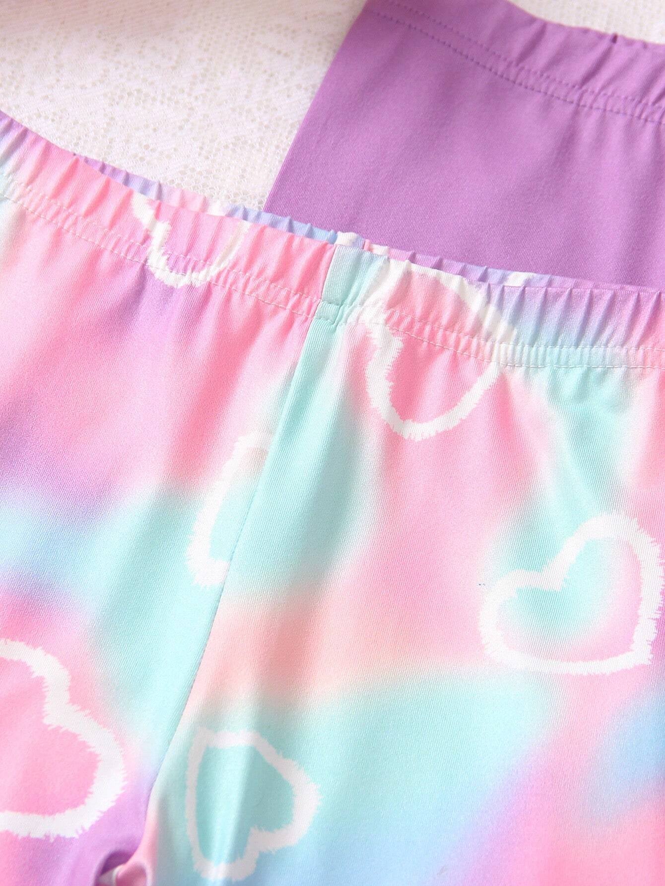 3Pcs Tween Girl Casual Pants Set,Solid Color, Tie-Dye, Heart and Butterfly Print Leggings