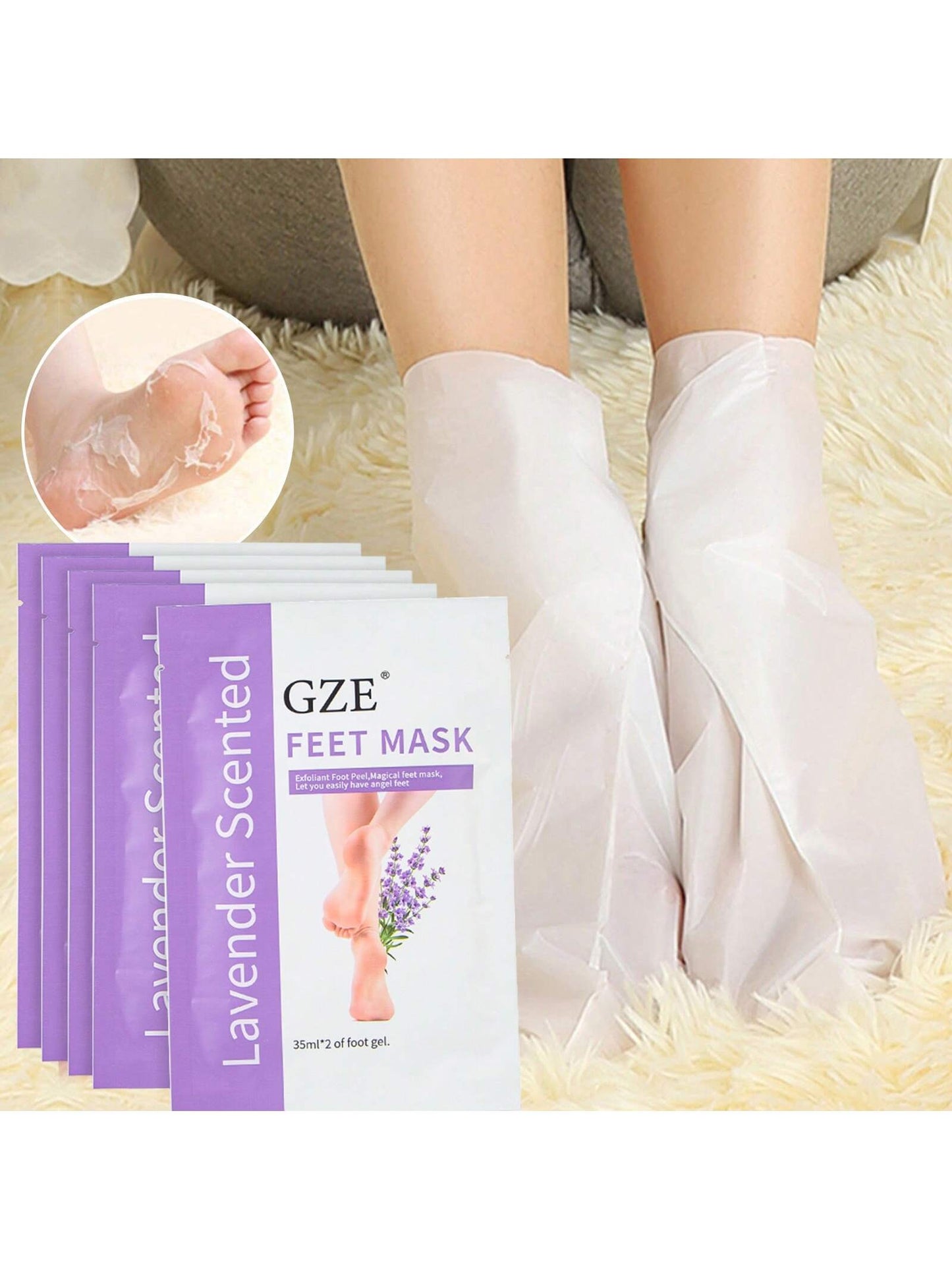 GZE Foot Peeling Mask 1 Pack Exfoliator Peel off Calluses Dead Skin Callus Remover Baby Soft Smooth Touch Feet-Men Women (Lavender) Exfoliating Mask for Dry Cracked Feet