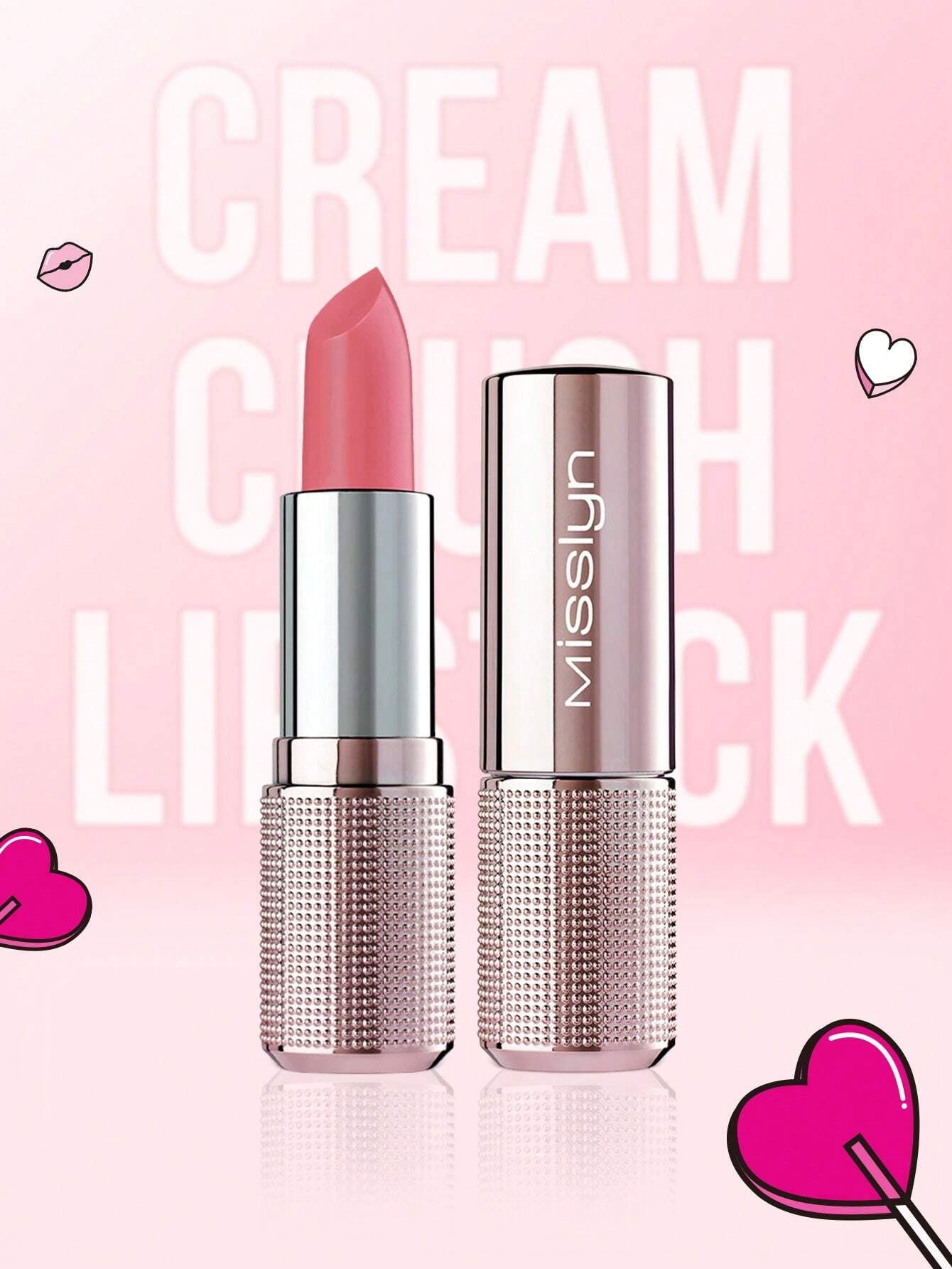 Misslyn Cream Crush Lipstick, Creamy Non-Stick Hydrating Lipstick, Creamy Hydrating Satin Lipstick High-Shine Rich Buildable Nude, Y2K Makeup Party Beach Travel Holiday Camping Outdoors Present Rose Fashion Girl New Year Cosmetic Cosplay Best Trip Festivals Color Fancy Campus School Charm Vibe Cny Chinese New Year, Valentine'S Day Gifts,Vegan,Cruelty Free