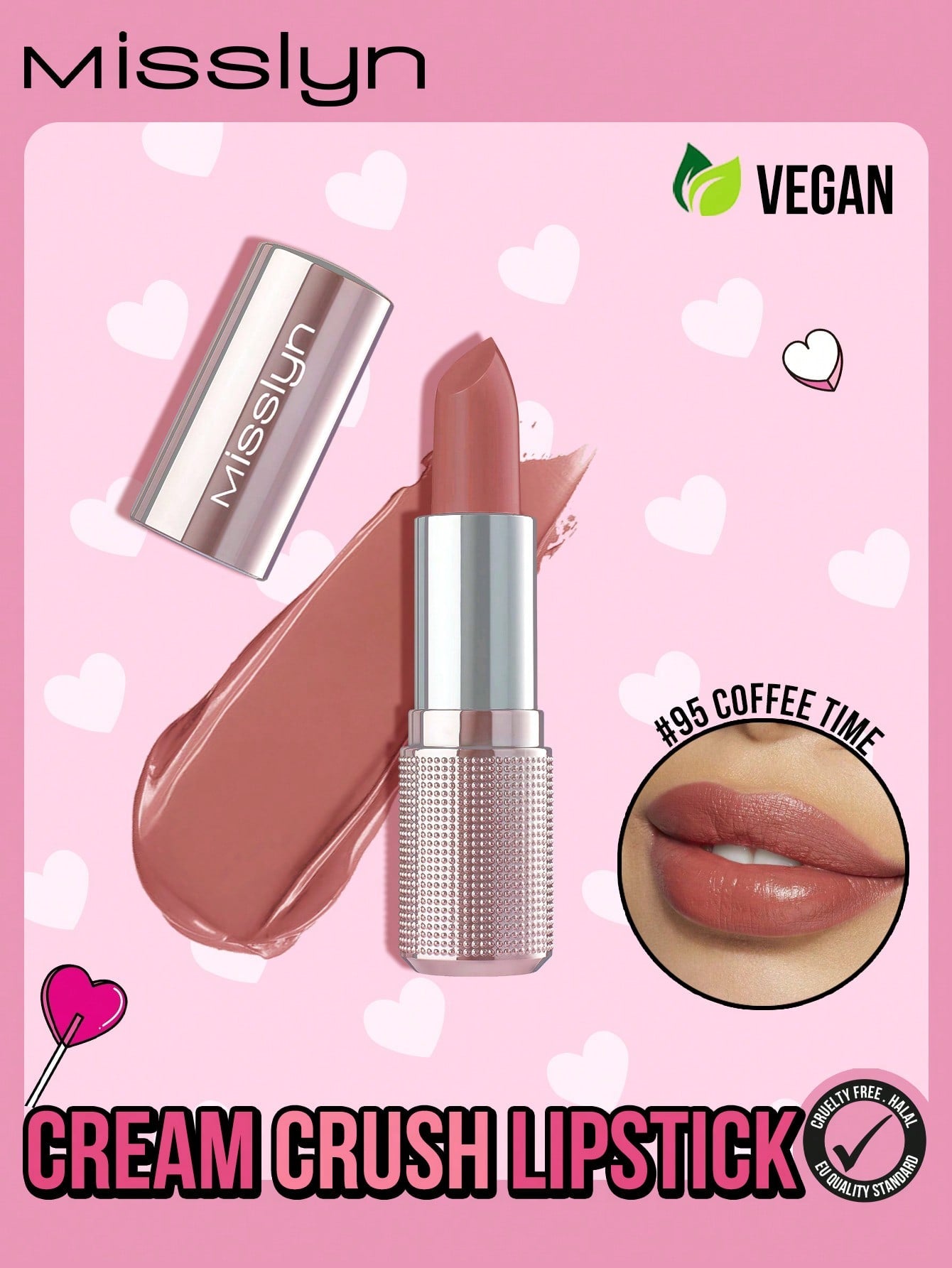 Misslyn Cream Crush Lipstick, Creamy Non-Stick Hydrating Lipstick, Creamy Hydrating Satin Lipstick High-Shine Rich Buildable Nude, Y2K Makeup Party Beach Travel Holiday Camping Outdoors Present Rose Fashion Girl New Year Cosmetic Cosplay Best Trip Festivals Color Fancy Campus School Charm Vibe Cny Chinese New Year, Valentine'S Day Gifts,Vegan,Cruelty Free