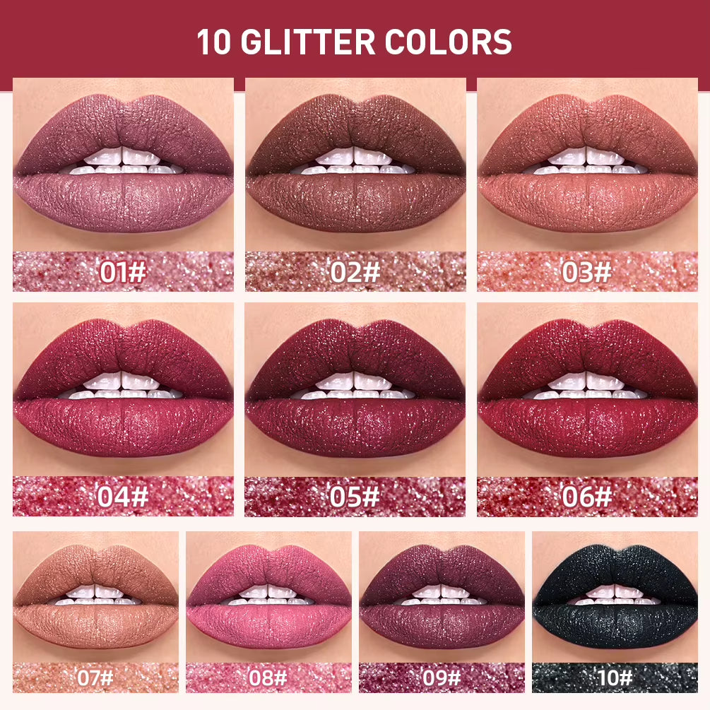 Waterproof Diamond Shimmer Glitter Lipgloss Matte Liquid Lipstick Shiny Pearl Lip Glaze Long Lasting Liptint Women Makeup