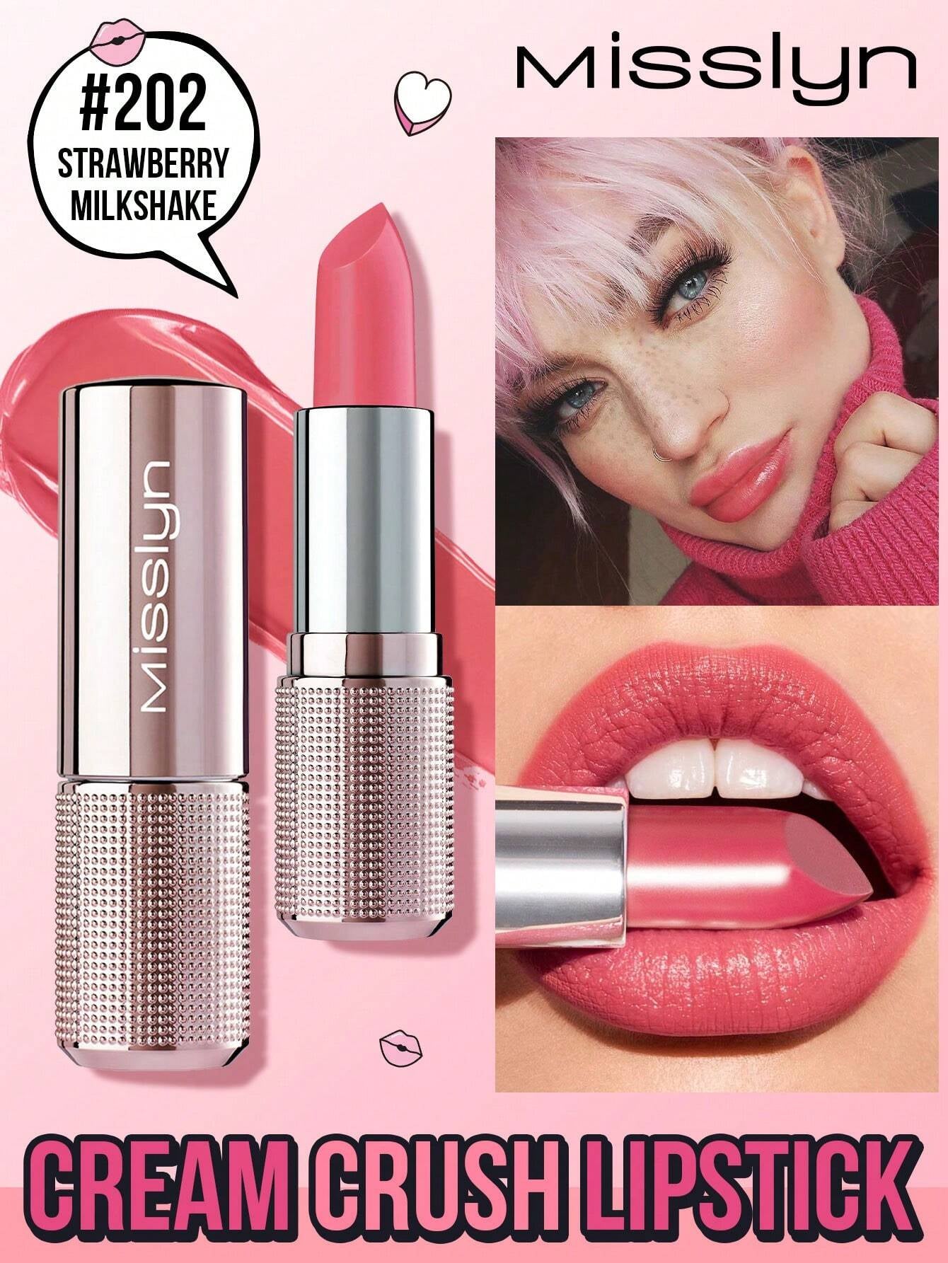 Misslyn Cream Crush Lipstick, Creamy Non-Stick Hydrating Lipstick, Creamy Hydrating Satin Lipstick High-Shine Rich Buildable Nude, Y2K Makeup Party Beach Travel Holiday Camping Outdoors Present Rose Fashion Girl New Year Cosmetic Cosplay Best Trip Festivals Color Fancy Campus School Charm Vibe Cny Chinese New Year, Valentine'S Day Gifts,Vegan,Cruelty Free