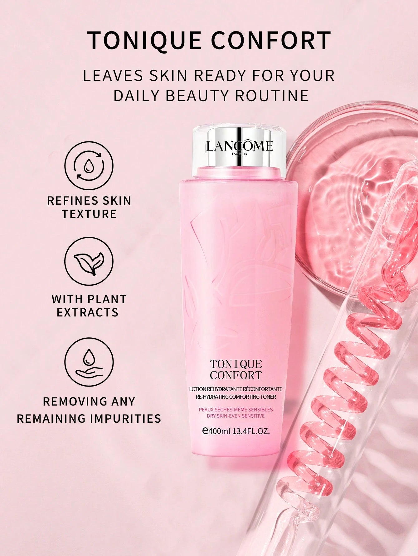 LancôMe LancôMe Tonique Confort Re-Hydrating Comforting Toner, Dry Skin-Even Sensitive for Improved Skin Hydration 4.2 FL.OZ./125ML Mini Size (New and Old Versions Are Shipped Randomly)