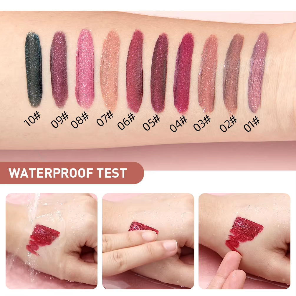 Waterproof Diamond Shimmer Glitter Lipgloss Matte Liquid Lipstick Shiny Pearl Lip Glaze Long Lasting Liptint Women Makeup