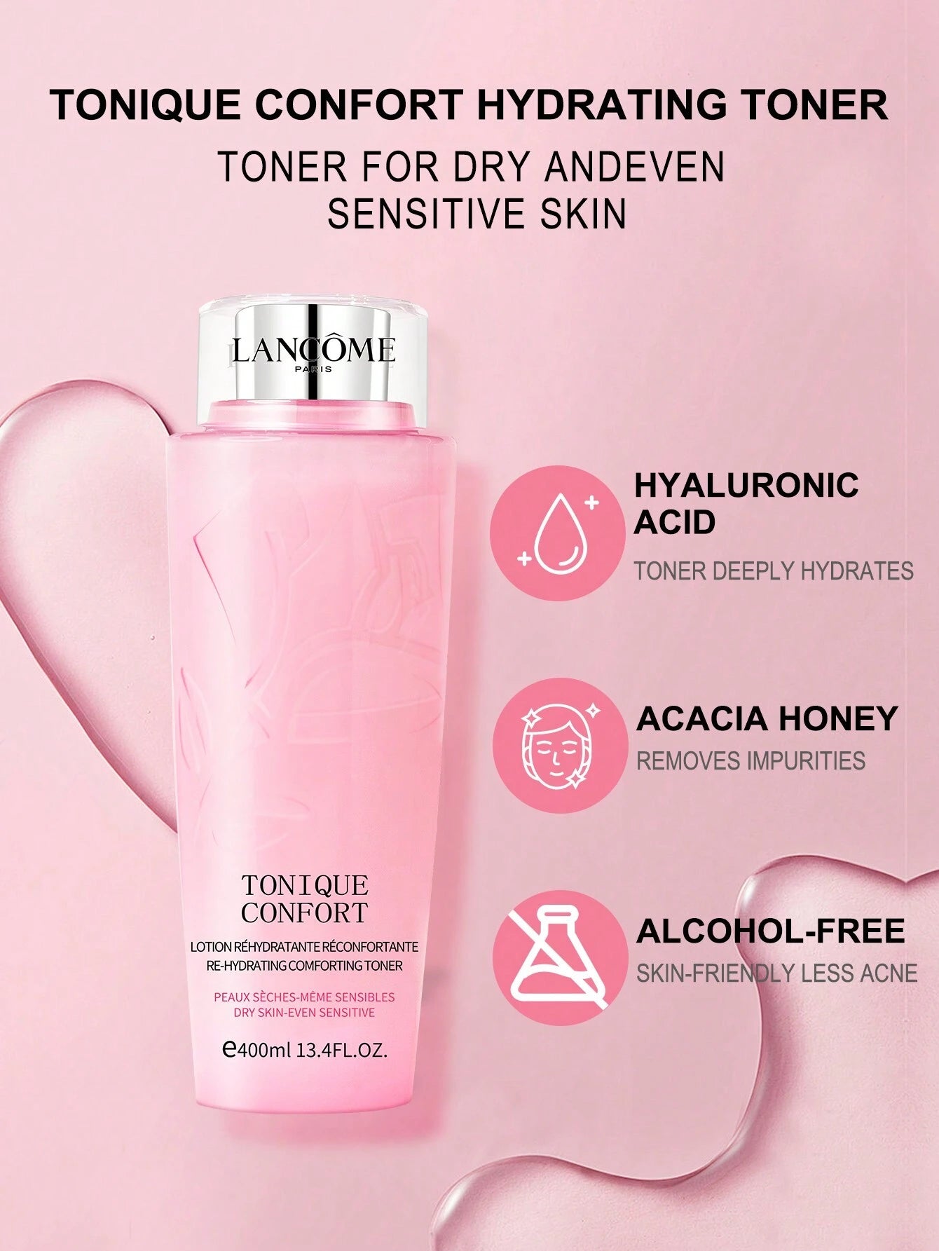 LancôMe LancôMe Tonique Confort Re-Hydrating Comforting Toner, Dry Skin-Even Sensitive for Improved Skin Hydration 4.2 FL.OZ./125ML Mini Size (New and Old Versions Are Shipped Randomly)