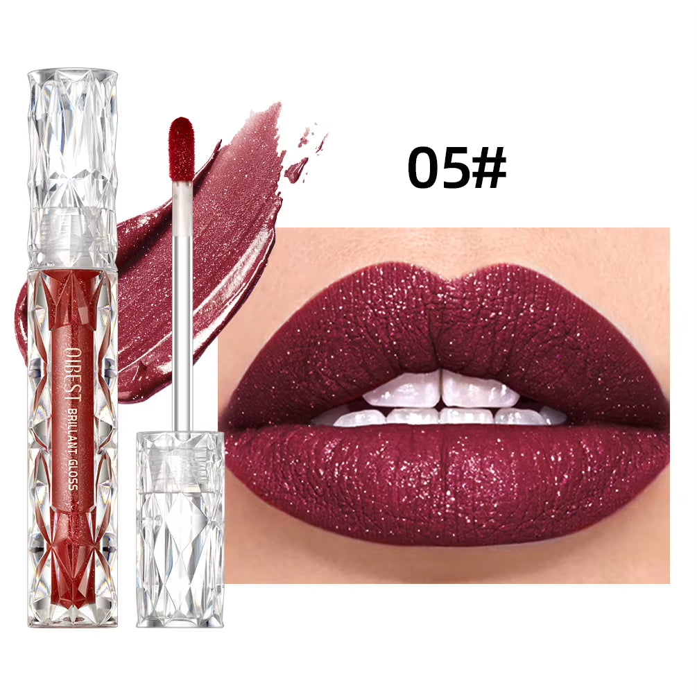 Waterproof Diamond Shimmer Glitter Lipgloss Matte Liquid Lipstick Shiny Pearl Lip Glaze Long Lasting Liptint Women Makeup