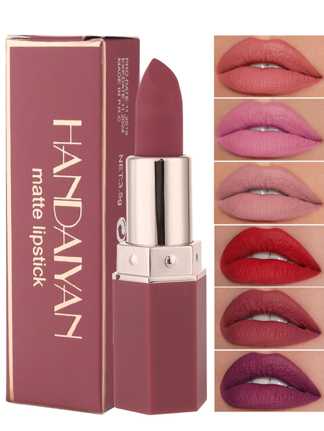 HANDAIYAN Hexagon Lipstick,1Pc 3.5G Matte Moisturizing Highly Pigmented Waterproof Lip Gloss Smudge Proof Lip Makeup Product