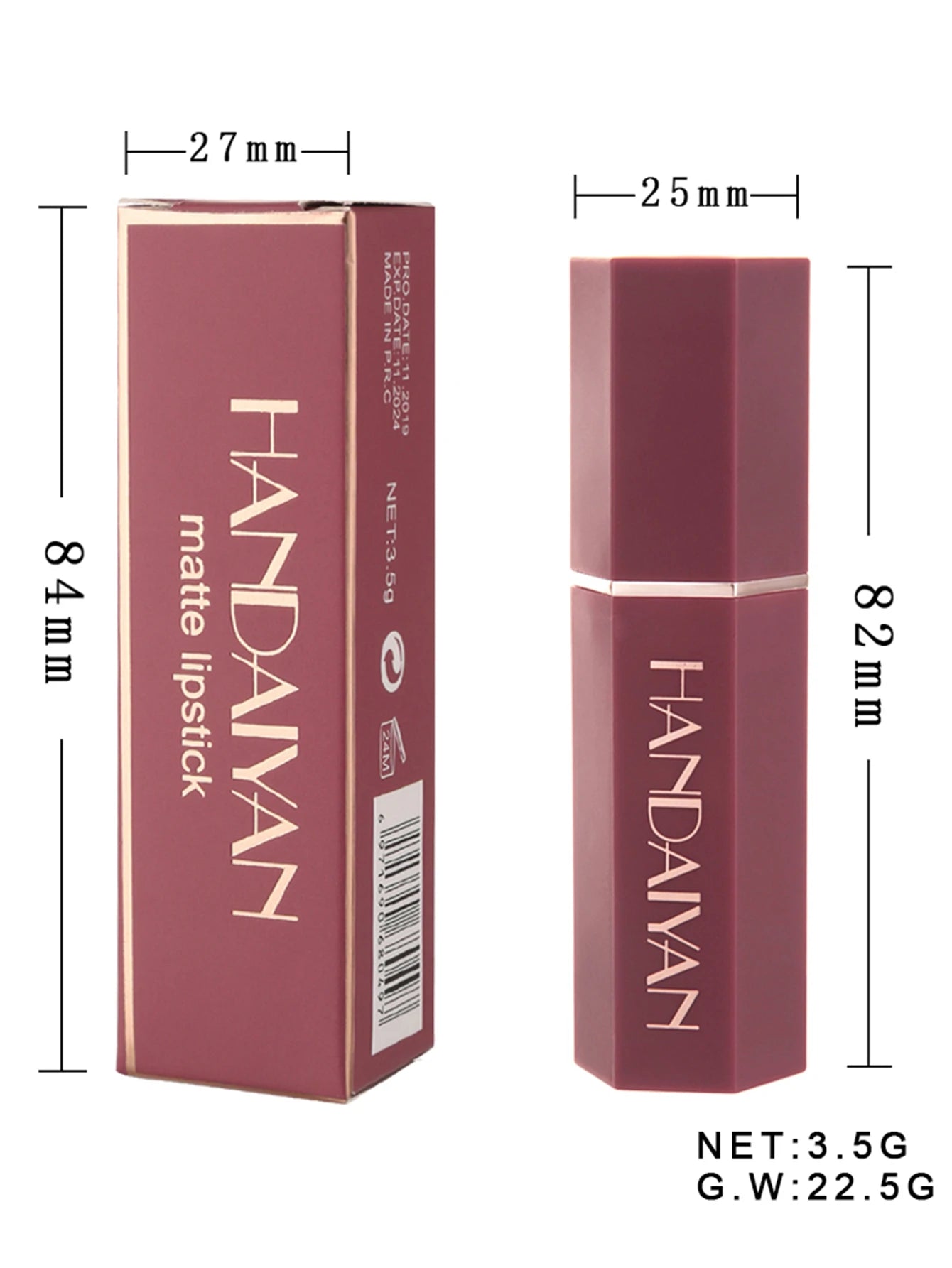 HANDAIYAN Hexagon Lipstick,1Pc 3.5G Matte Moisturizing Highly Pigmented Waterproof Lip Gloss Smudge Proof Lip Makeup Product