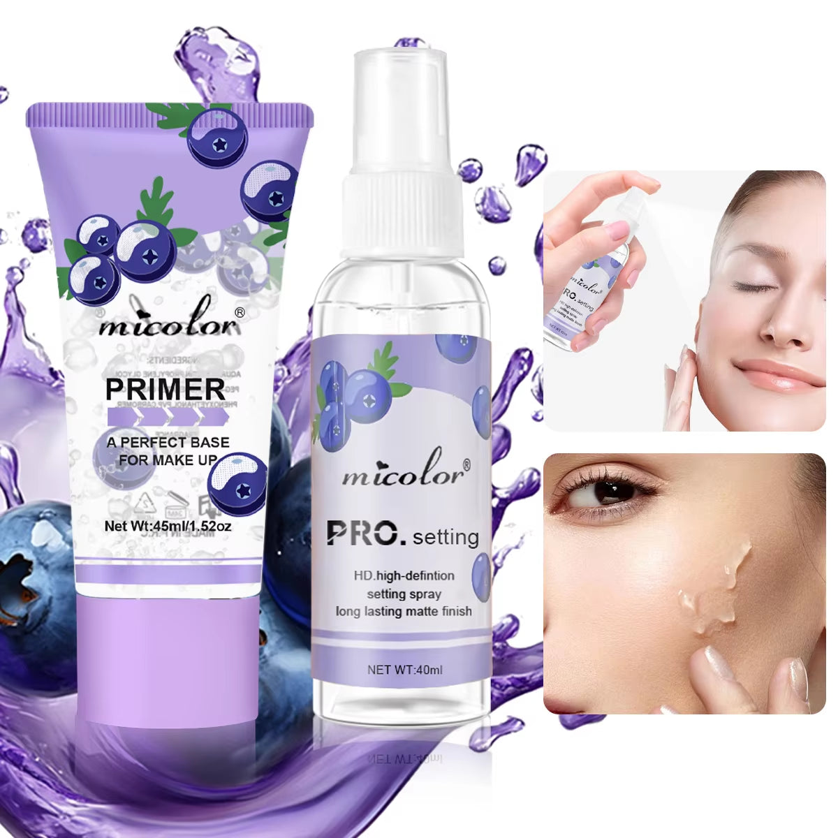 Makeup Set of Makeup Primer + Setting Spray, Invisible Pore Color Rendering Hold Makeup, for Base Makeup and Makeup Finishing