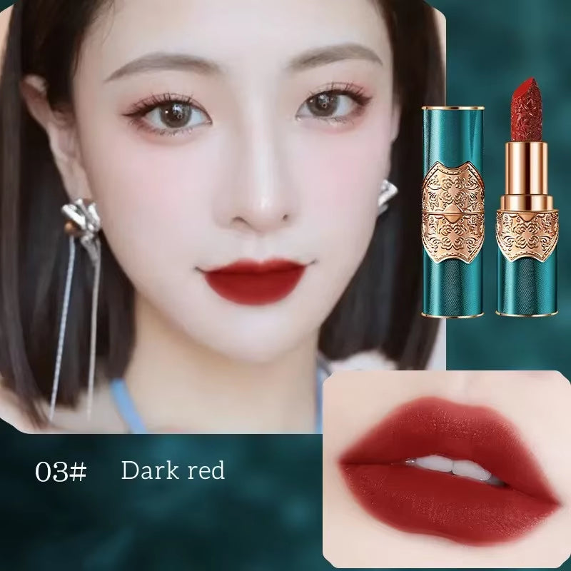 Retro Engraved Lipstick Chinese Red Engraved Velvet Mist Sense Moist Waterproof Non-Stick Cup Not Easy to Fade Lipstick Cosmetic