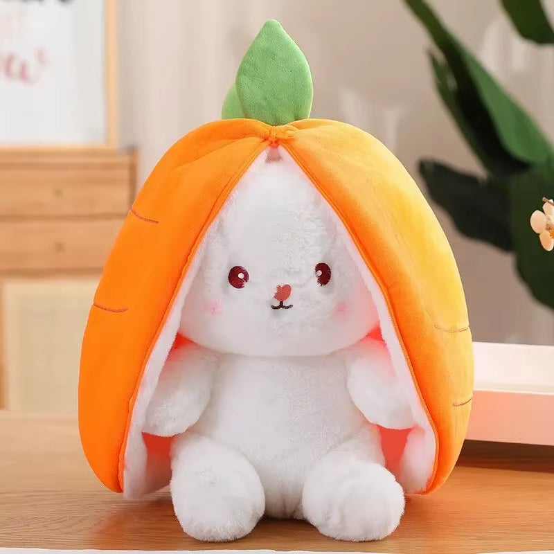 25Cm Cosplay Strawberry Carrot Rabbit Plush Toy Stuffed Creative Bag into Fruit Transform Baby Cuddly Bunny Plushie Doll for Kid