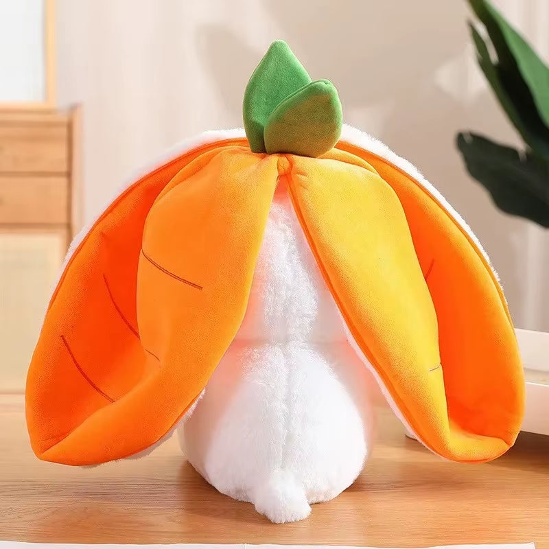 25Cm Cosplay Strawberry Carrot Rabbit Plush Toy Stuffed Creative Bag into Fruit Transform Baby Cuddly Bunny Plushie Doll for Kid