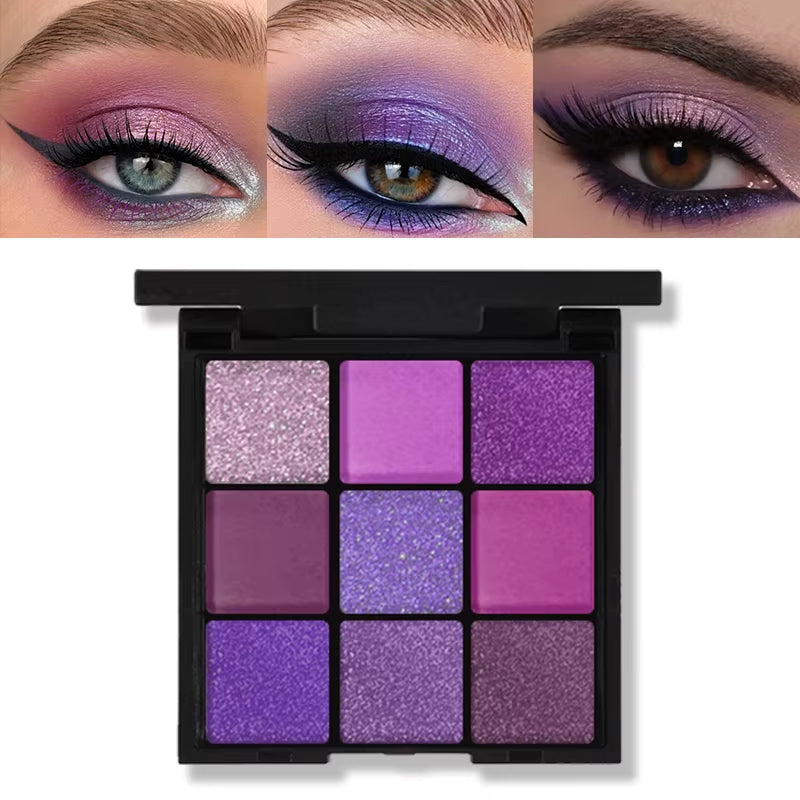 9-Grid Red Eyeshadow Palette Purple Glitter Pearlescent Matte Eye Shadow Shimmer Makeup Long Lasting Women Beauty Eye Cosmetics