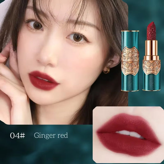 Retro Engraved Lipstick Chinese Red Engraved Velvet Mist Sense Moist Waterproof Non-Stick Cup Not Easy to Fade Lipstick Cosmetic