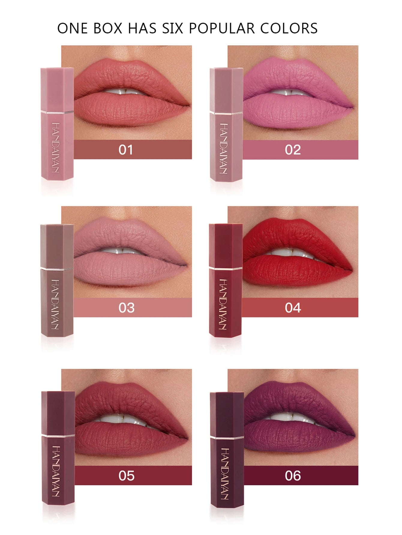 HANDAIYAN Hexagon Lipstick,1Pc 3.5G Matte Moisturizing Highly Pigmented Waterproof Lip Gloss Smudge Proof Lip Makeup Product