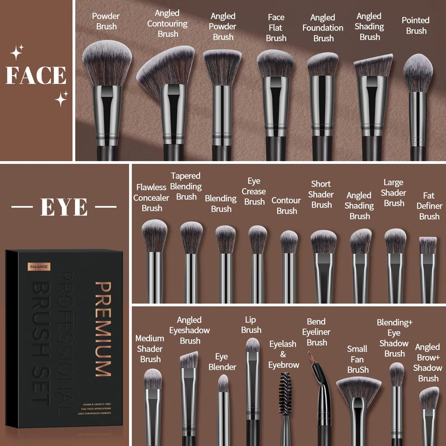 Professional Gift Box 25 Pieces Makeup Brushes Kit Face Eye Beauty Brushes for Foundation Conceal Eyeshadow Contour Brush